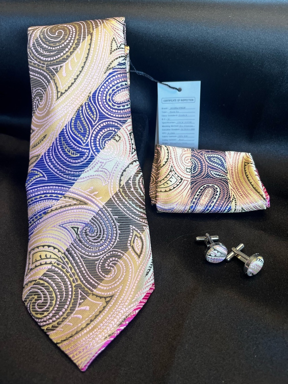 Men's Paisley Silk Tie Set in Purple, Gold & Brown